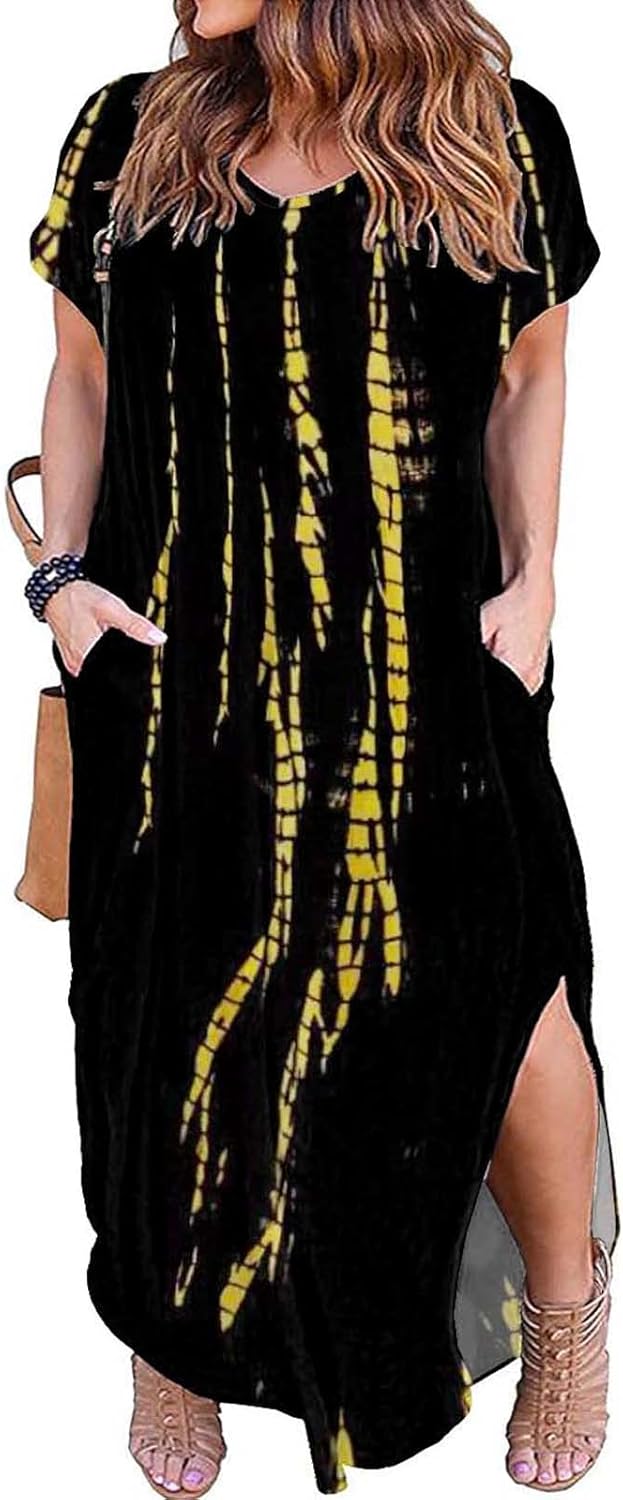 Kancystore Women's Plus Size Casual Maxi Dress with Pockets