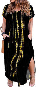 Plus Size Long Maxi Dress with Pockets and Side Slits - Comfortable