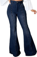 SeNight Women Bell Bottom Jeans Elastic Waist Ripped Flared Jean zip