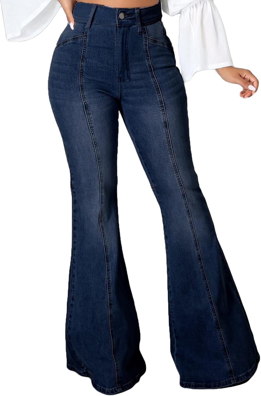 SeNight Women Bell Bottom Jeans with Ripped Flared Design