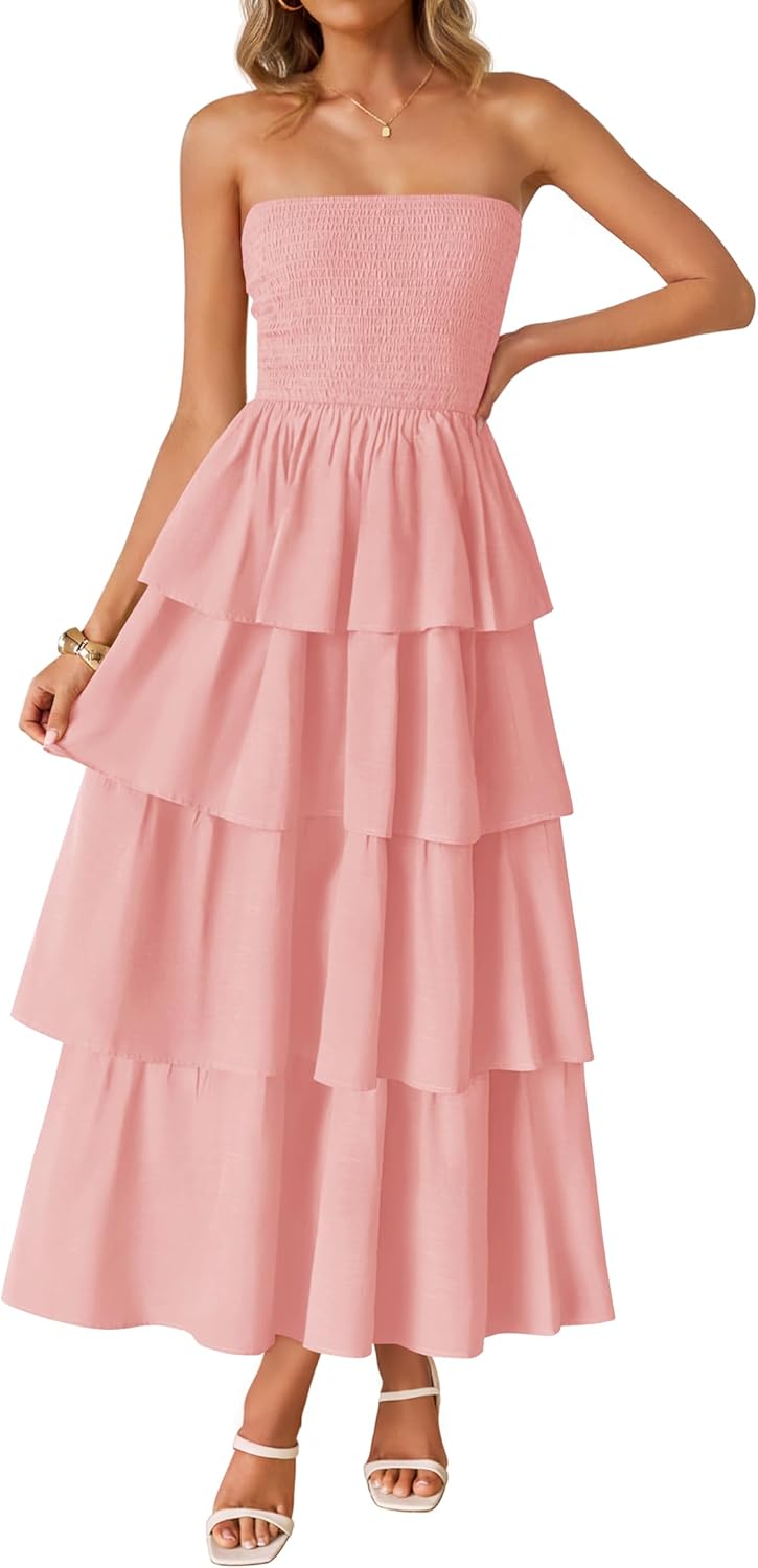 ZESICA Womens Summer Boho Strapless Maxi Dress for Every Occasion