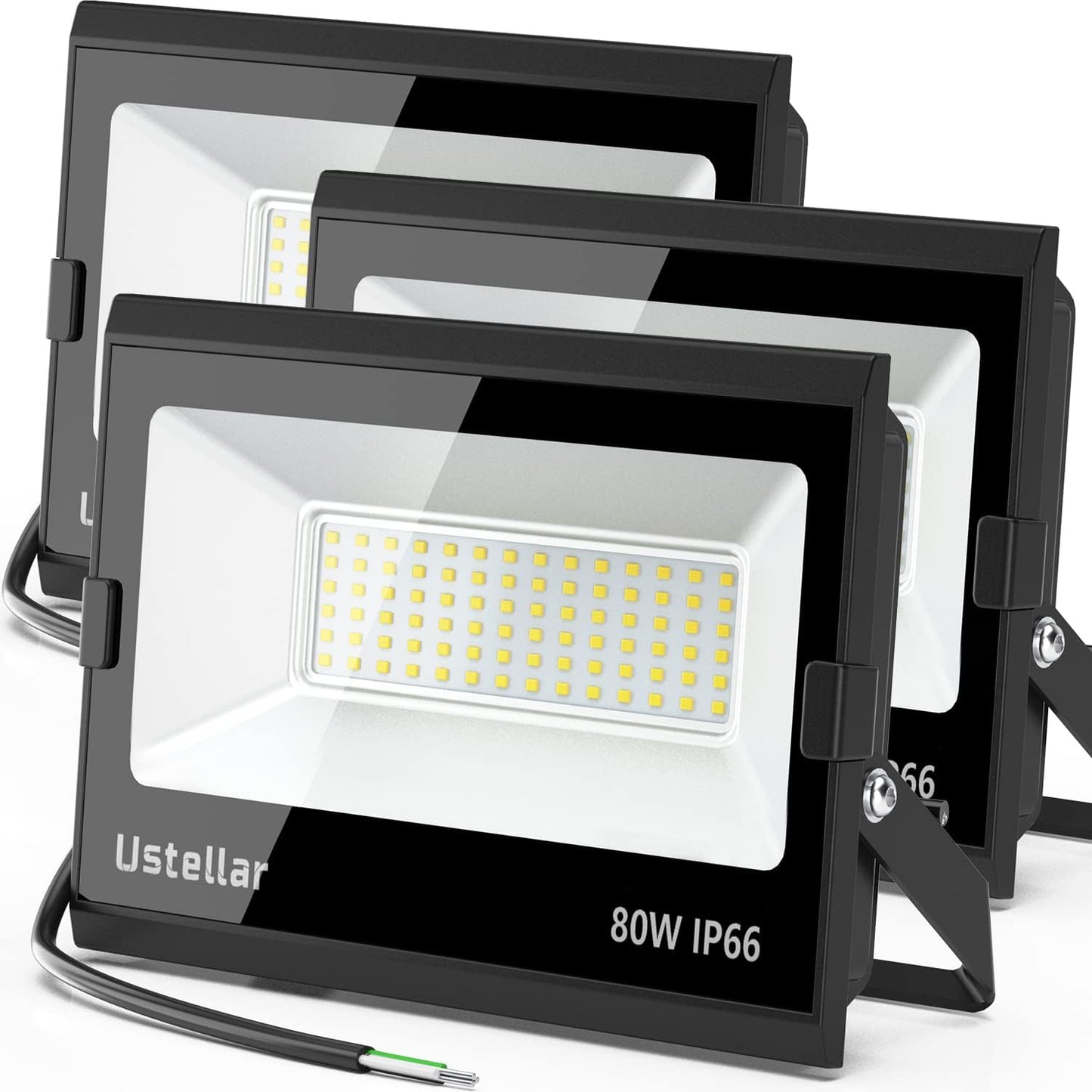 Ustellar 3 Pack 80W LED Flood Lights for Outdoor Security Use