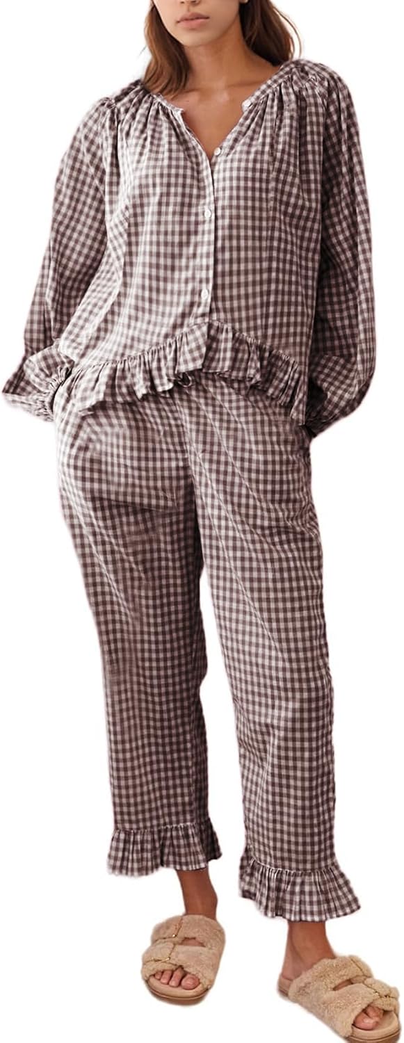 Flygo Womens Plaid Pajamas Sets for Cozy Nights and Lounging