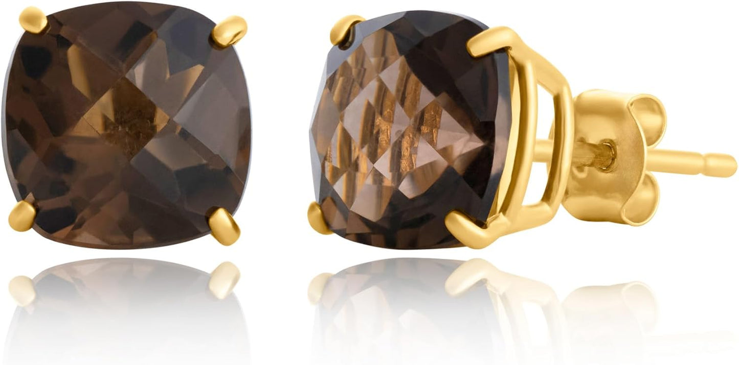 14k Gold Cushion-Cut December Birthstone Stud Earrings Gift