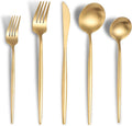 Matte Gold Silverware Set for 6 - Modern 30-Piece Brushed Cutlery