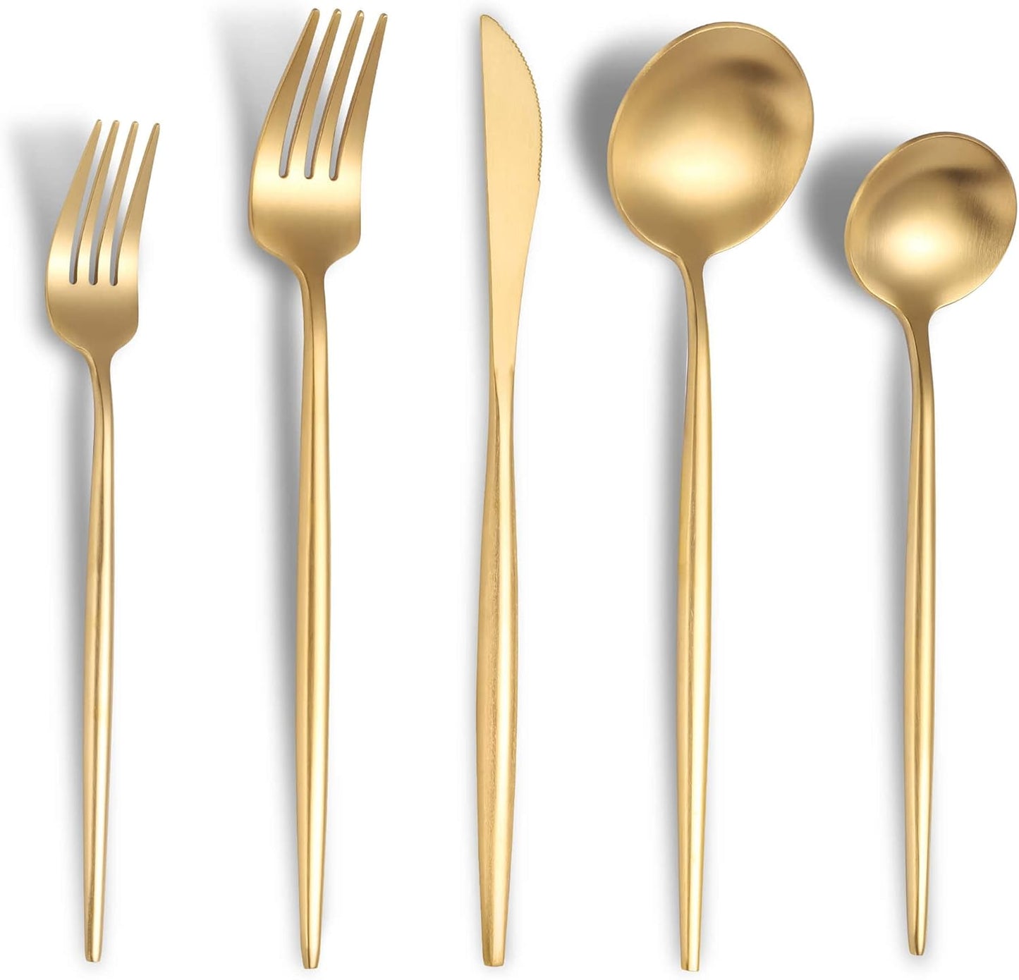 Matte Gold Silverware Set for 6, Modern Stainless Steel Cutlery