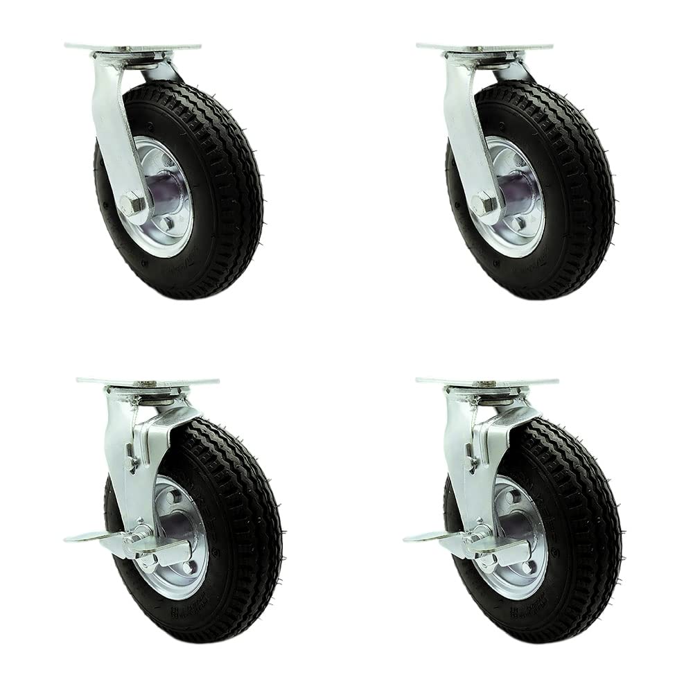 Service Casters 8 Inch Rubber Wheels with Swivel Locks and Brakes