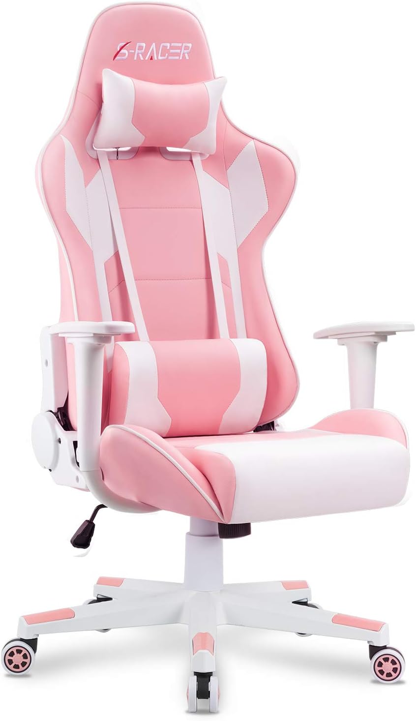 Pink Ergonomic High Back Gaming Chair with Lumbar Support