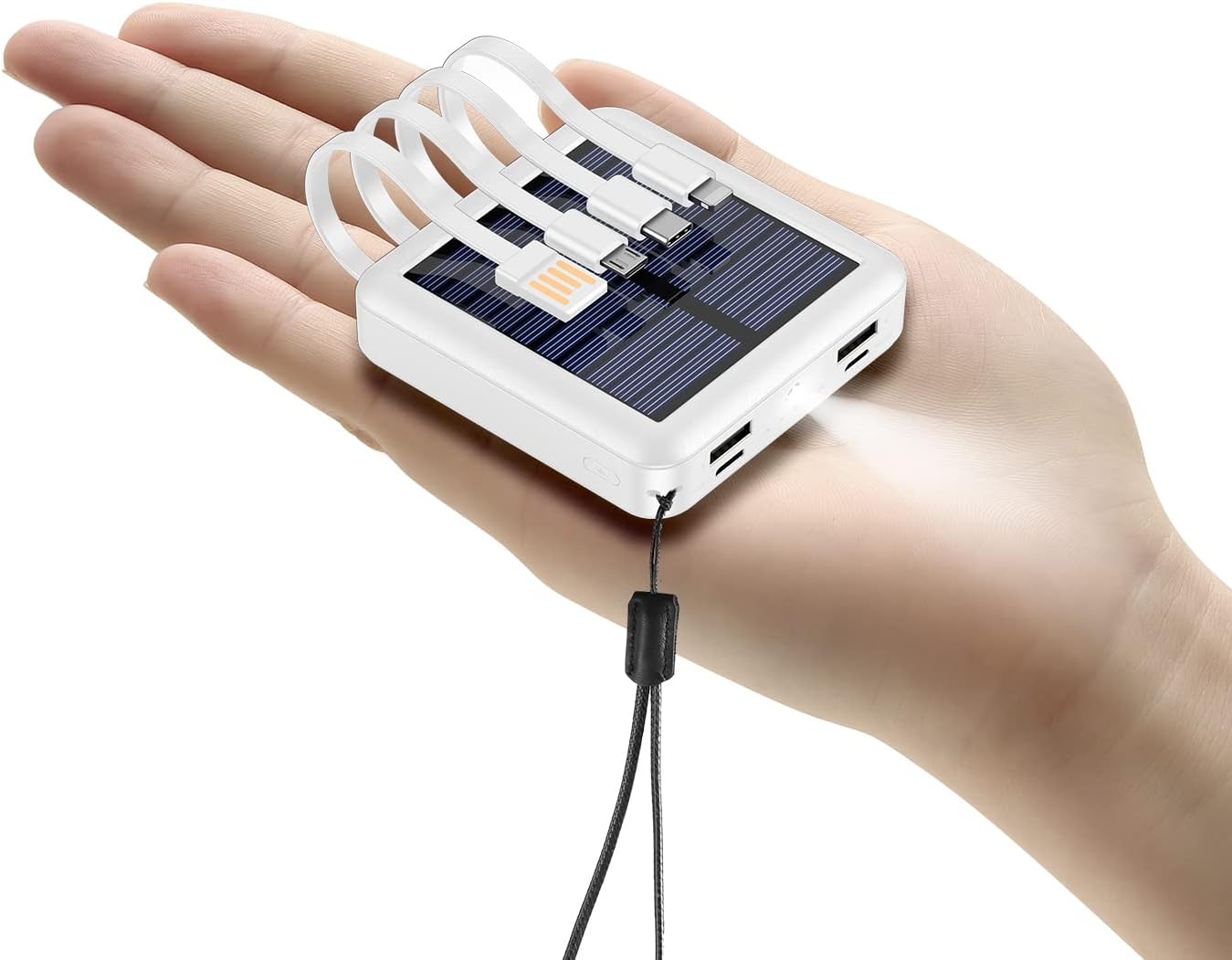 Kelaien 12000mAh Solar Power Bank - 4 Built-in Cables, Dual Flashlight