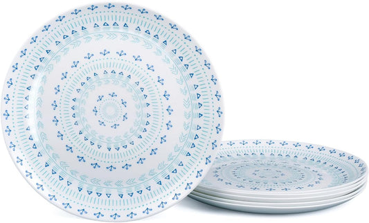10.5 Inch Dinner Plate Set of 6 with Navy Floral Mandala Design