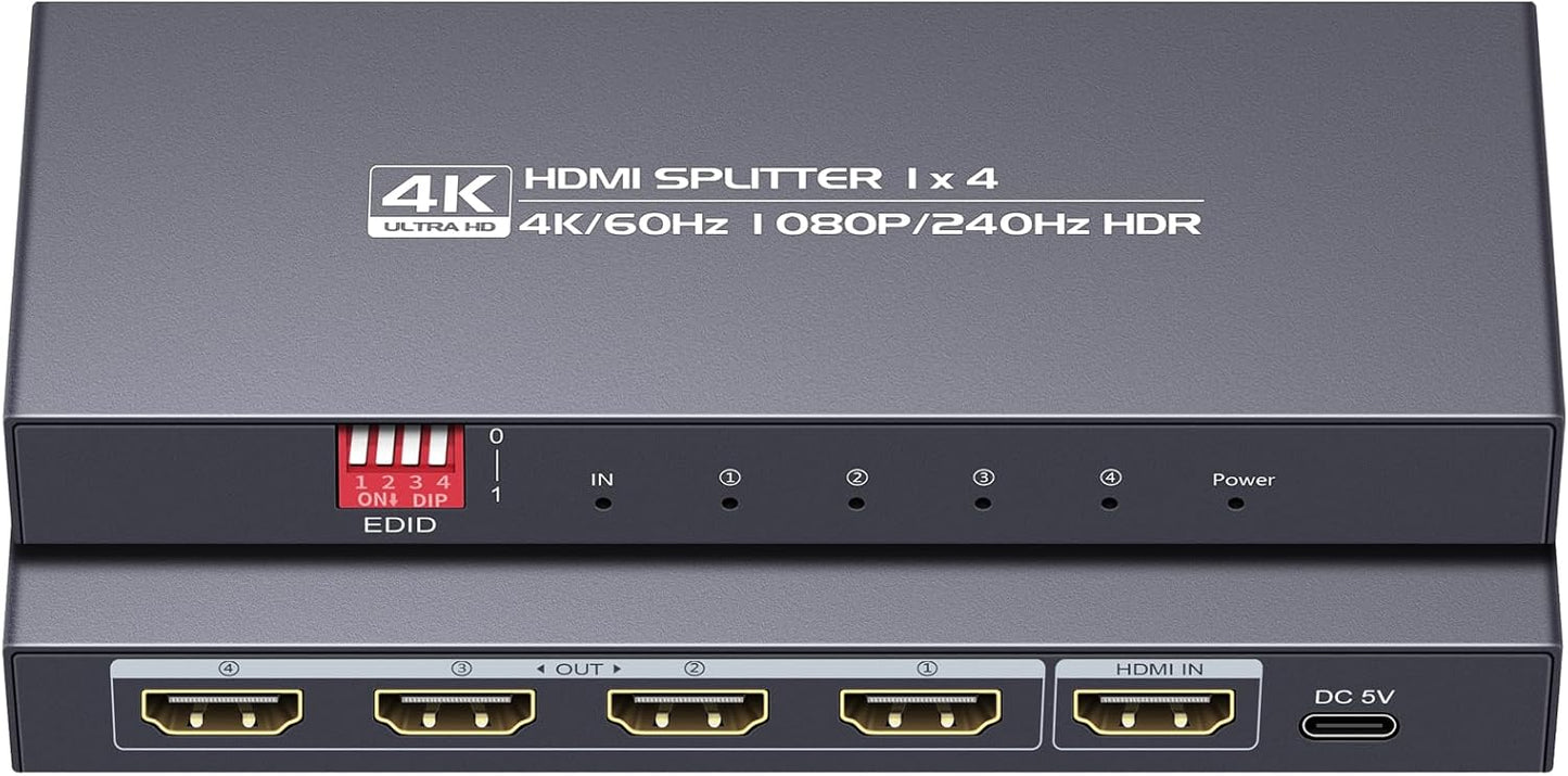 HDMI Splitter 1 in 4 Out 60Hz for PS4/PS5 and More