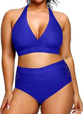 Two Piece Plus Size Halter Bikini Swimsuits - Tummy Control High