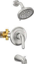 Gabrylly Tub Shower Faucet Set with 9-Setting Rain Head - Brushed