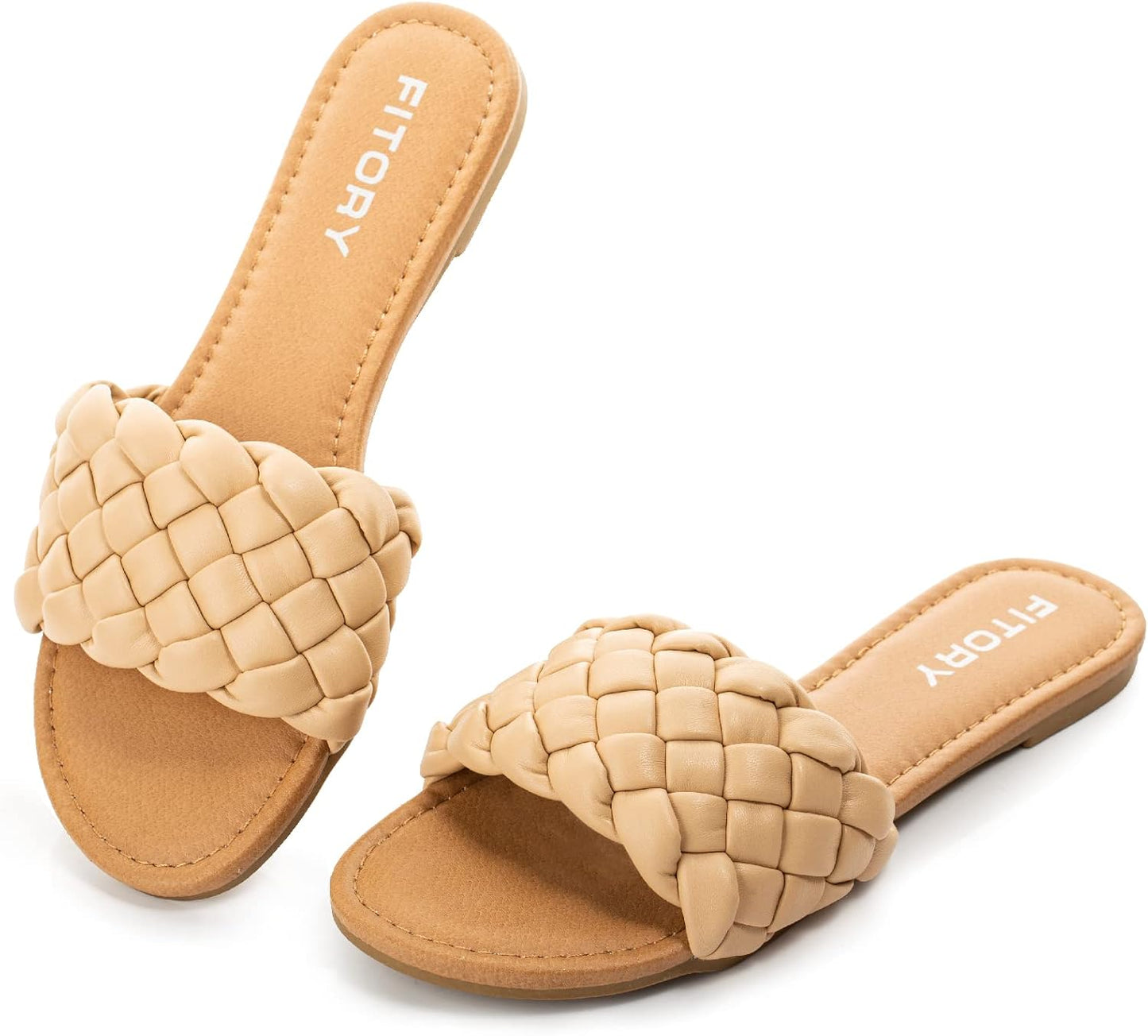 FITORY Womens Flat Sandals Fashion Round Open Toe Slip On Slides