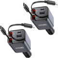 2Pack iPhone Car Charger Retractable Fast Chargers - Compact 4-in-1