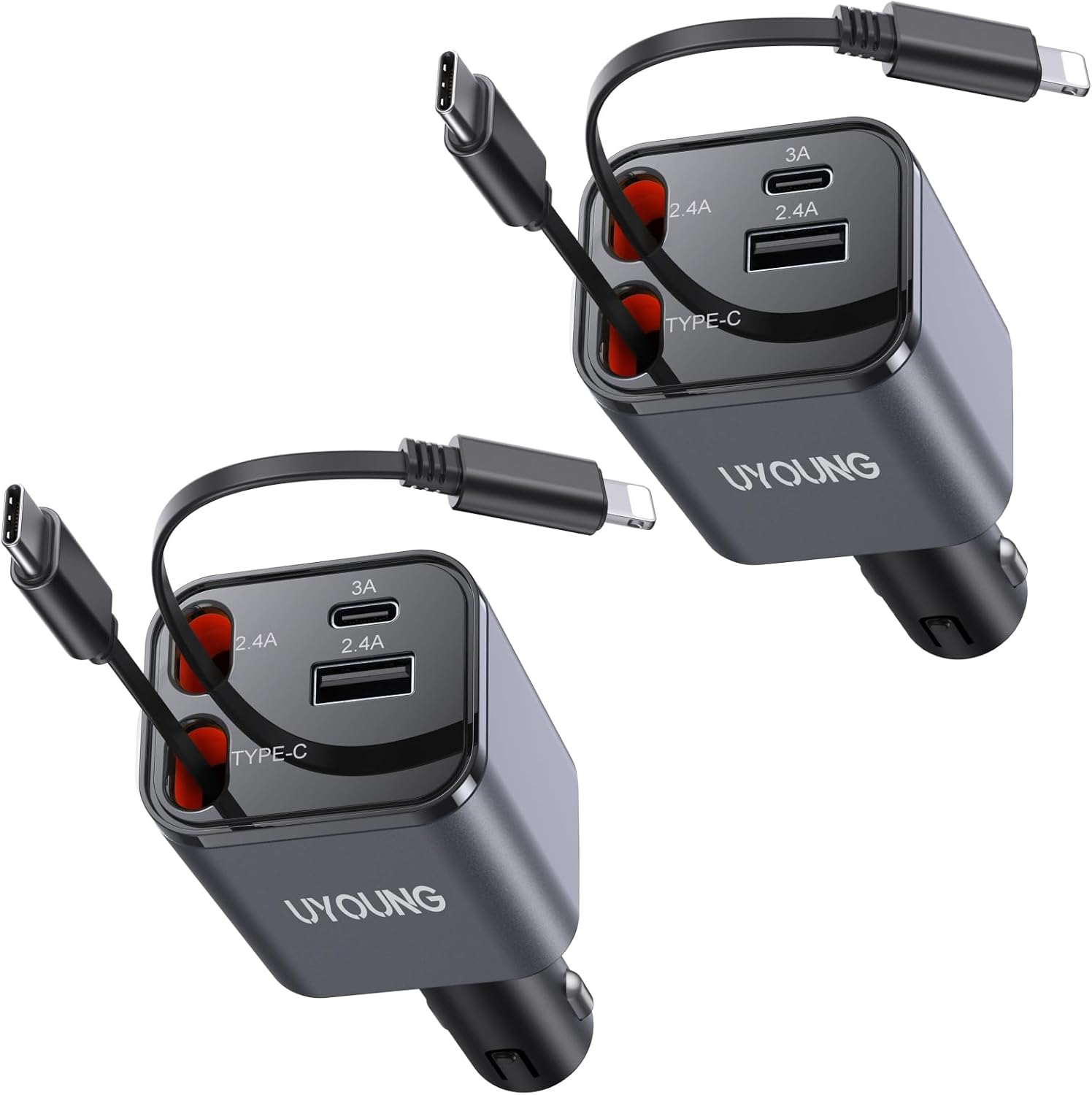 2Pack iPhone Car Charger Retractable Fast Charging Solution