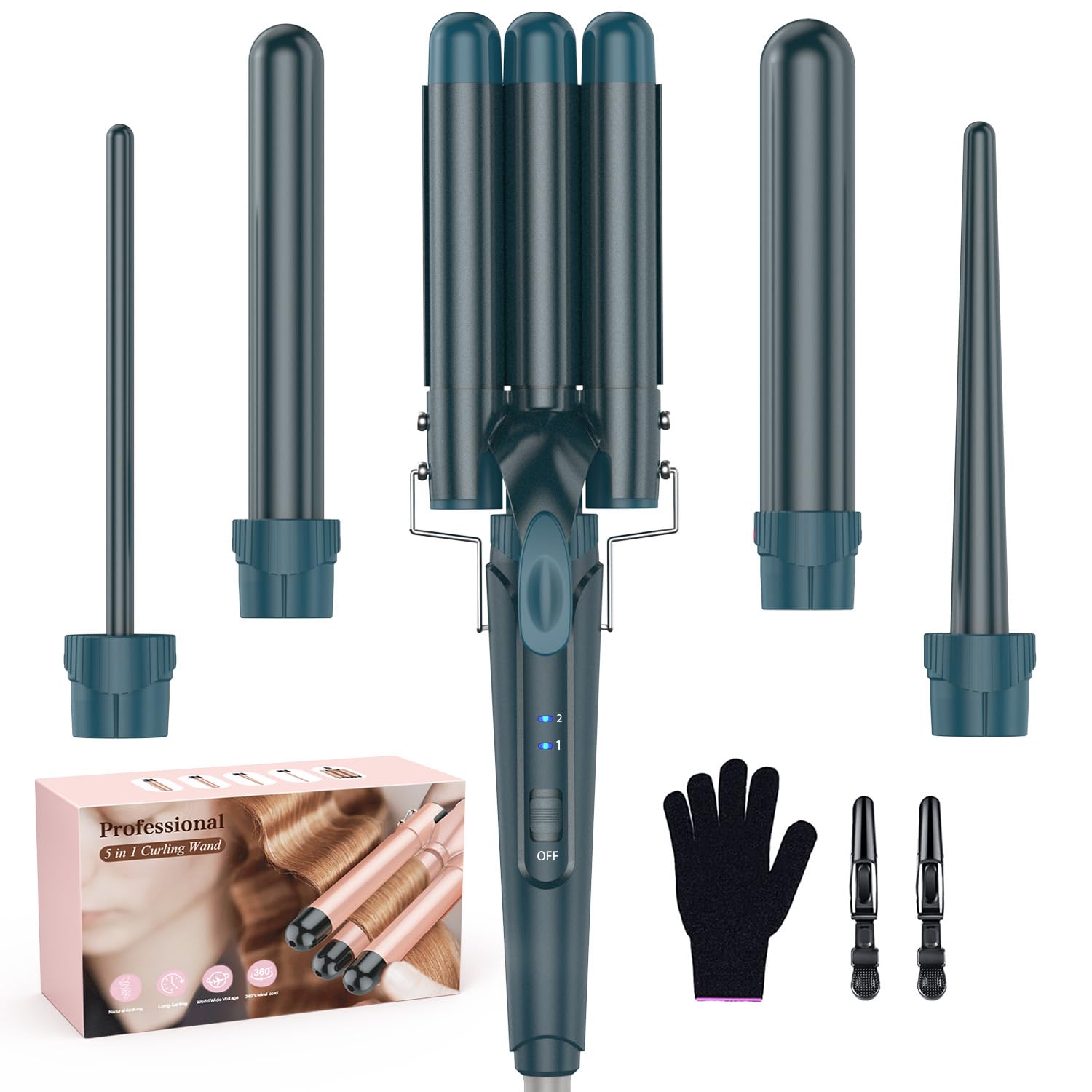 Waver Curling Iron Wand - 5 in 1 Curling Wand Set for Waves