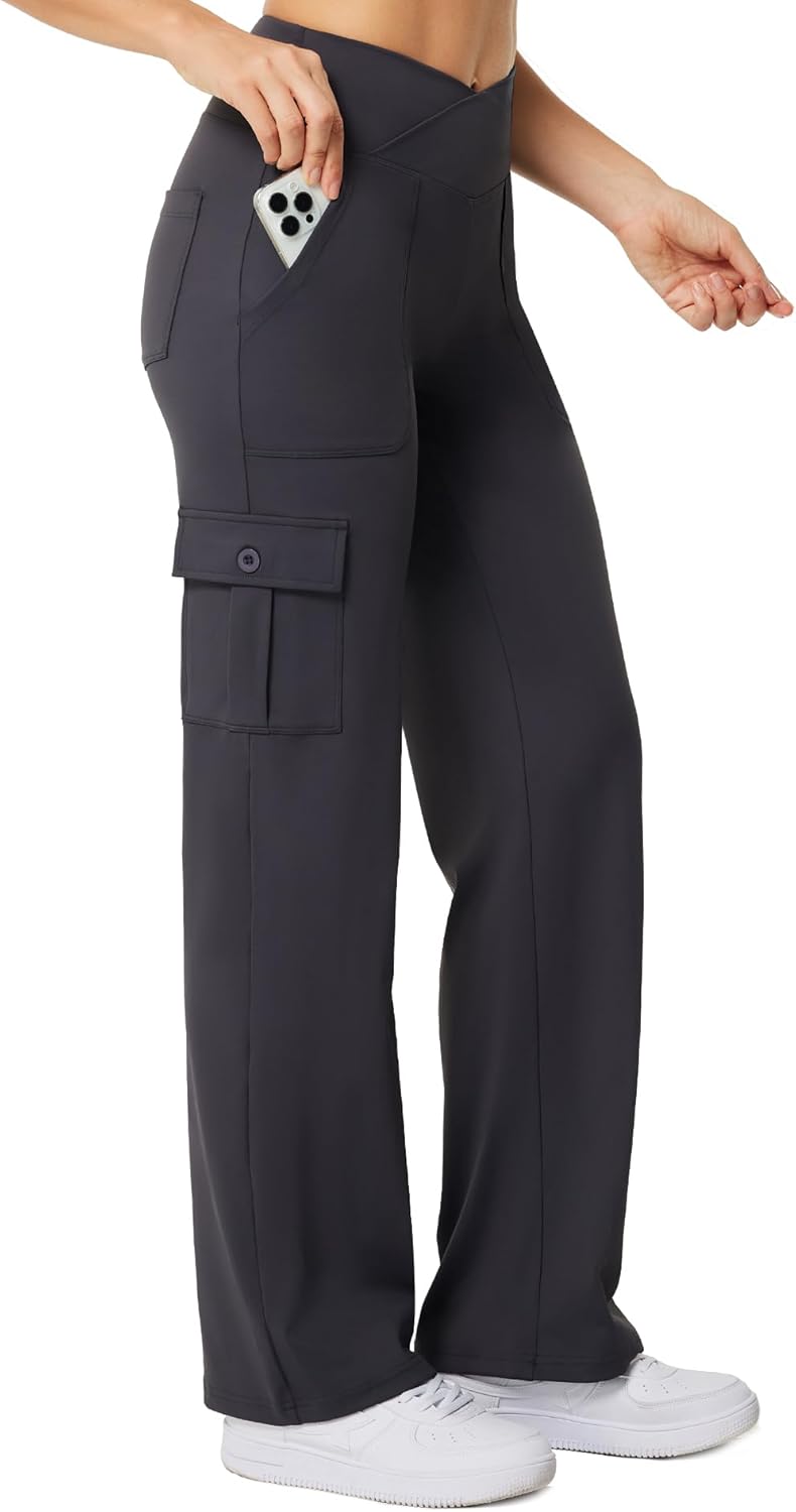 Casei Yoga Pants with Pockets for Women Wide Leg Cargo Style