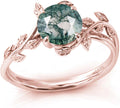 Natural Moss Agate Ring 925 Sterling Silver Leaf Promise Ring Rings