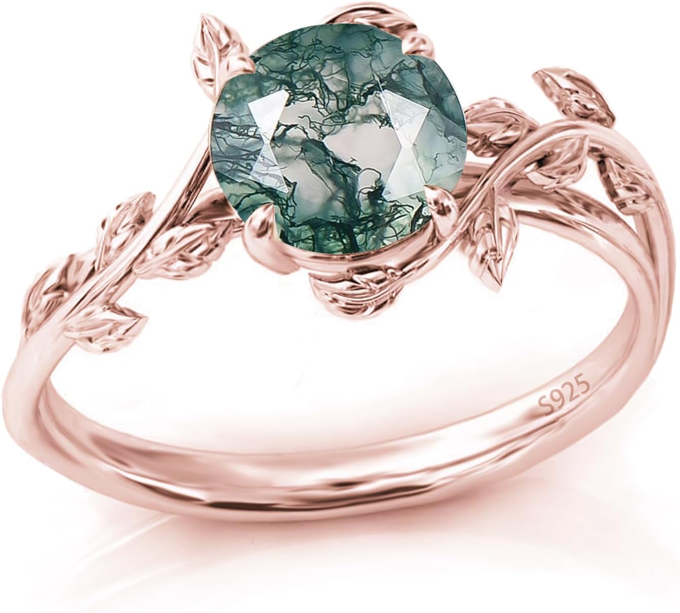 Natural Moss Agate Ring in 925 Sterling Silver for Women