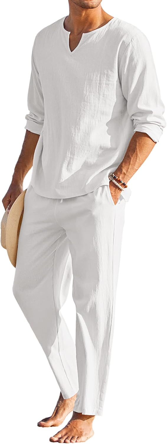 Men's Cotton Linen Set for Summer Yoga and Casual Outfits