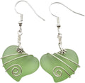 Sea Glass Drop Heart Earrings for Women - Hawaiian Handmade