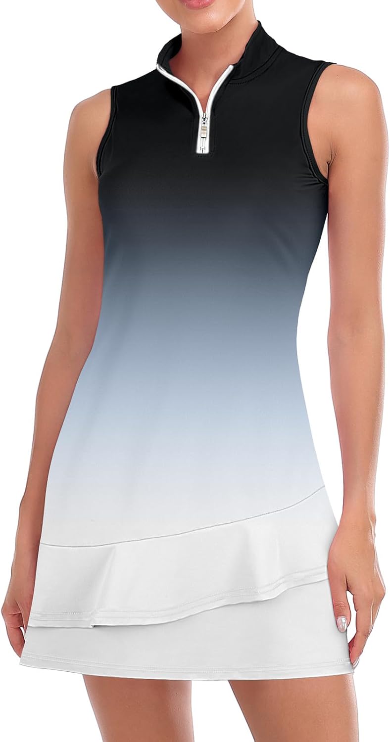 Professional Sleeveless Tennis Dress with Pockets and Ruffles