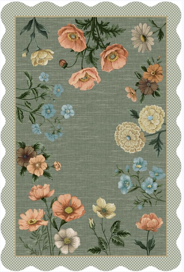 Floral Scalloped Rug 3x5 Ultra-Thin Soft Non-Slip Washable