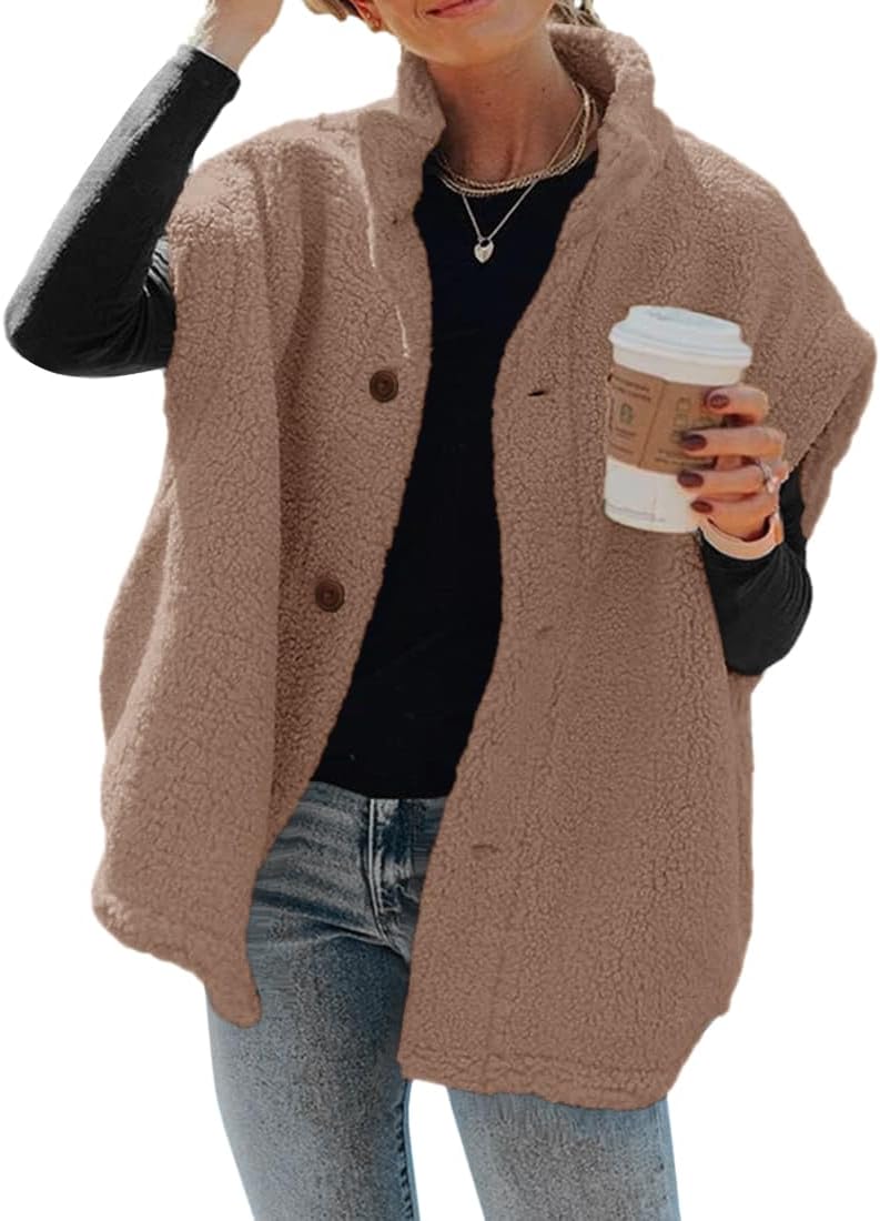 Fuzzy Fleece Vest for Women - Casual Oversized Sherpa Jacket