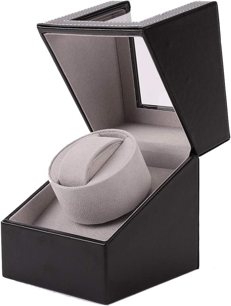 Premium Automatic Watch Winder: Japanese Motor, Wood Shell, Black Leather