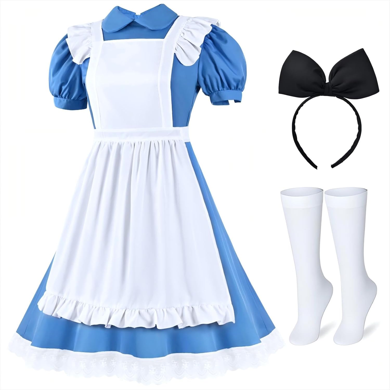 Women Halloween Blue White Princess Costume Dress for Fun Events