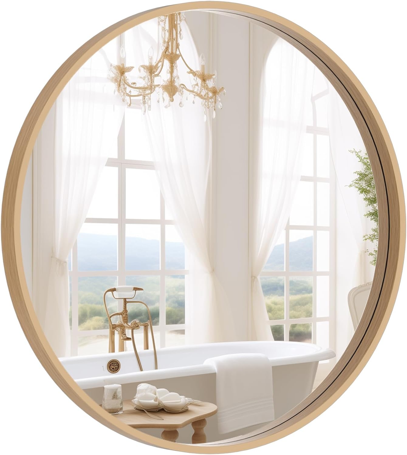 WallBeyond Round Wood Mirror 24 inch Circle for Bathroom Decor