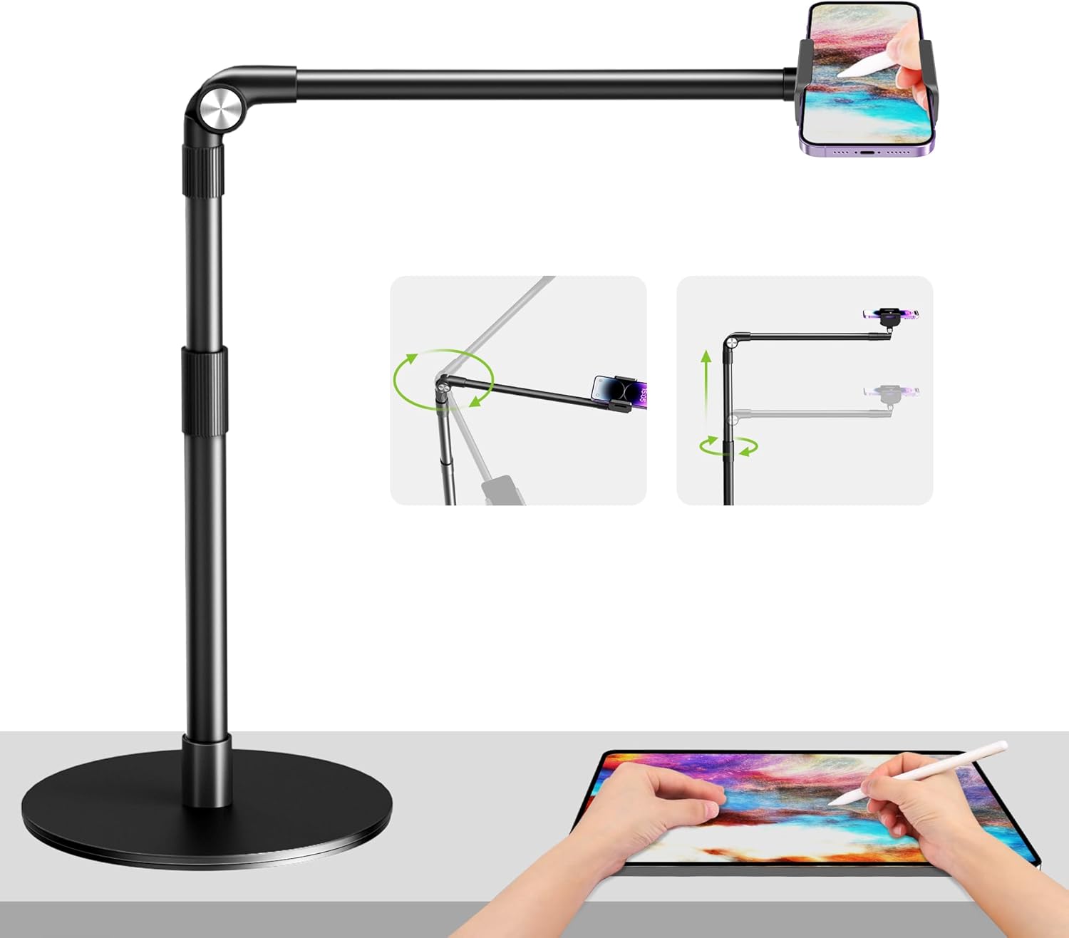 Heavy Duty Aluminum Overhead Phone Stand for Filming and More