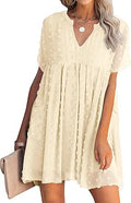 MIHOLL Women's V Neck Ruffle Flowy Mini Dress - Lightweight Summer