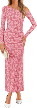 Off Shoulder Bodycon Maxi Dress - Elegant Floral Ruched Fit