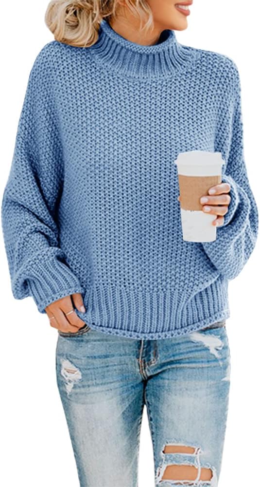 Oversized Turtleneck Sweater for Women - Cozy Knit Pullover