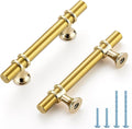 Brushed Brass Cabinet Handles 3 in Hole Center T-Bar Pulls - Modern