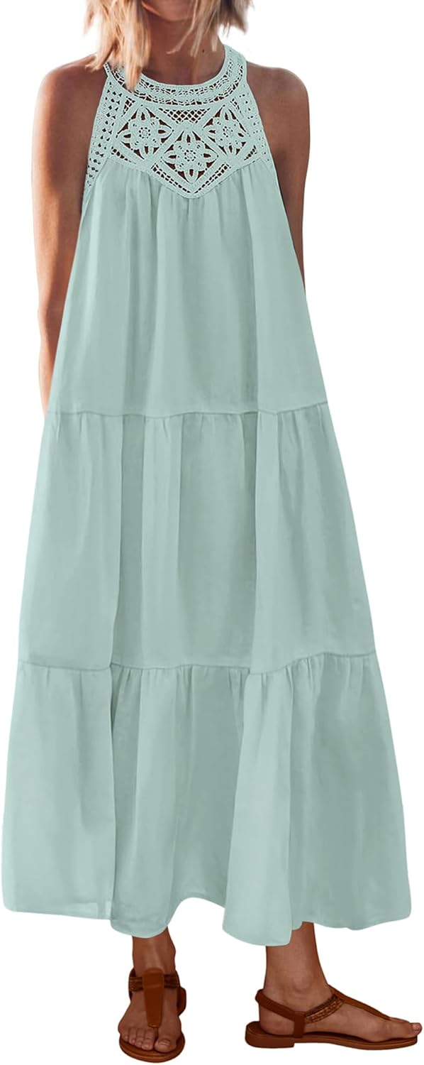 BTFBM Summer Halter Dresses for Women 2025 Casual Maxi Dress