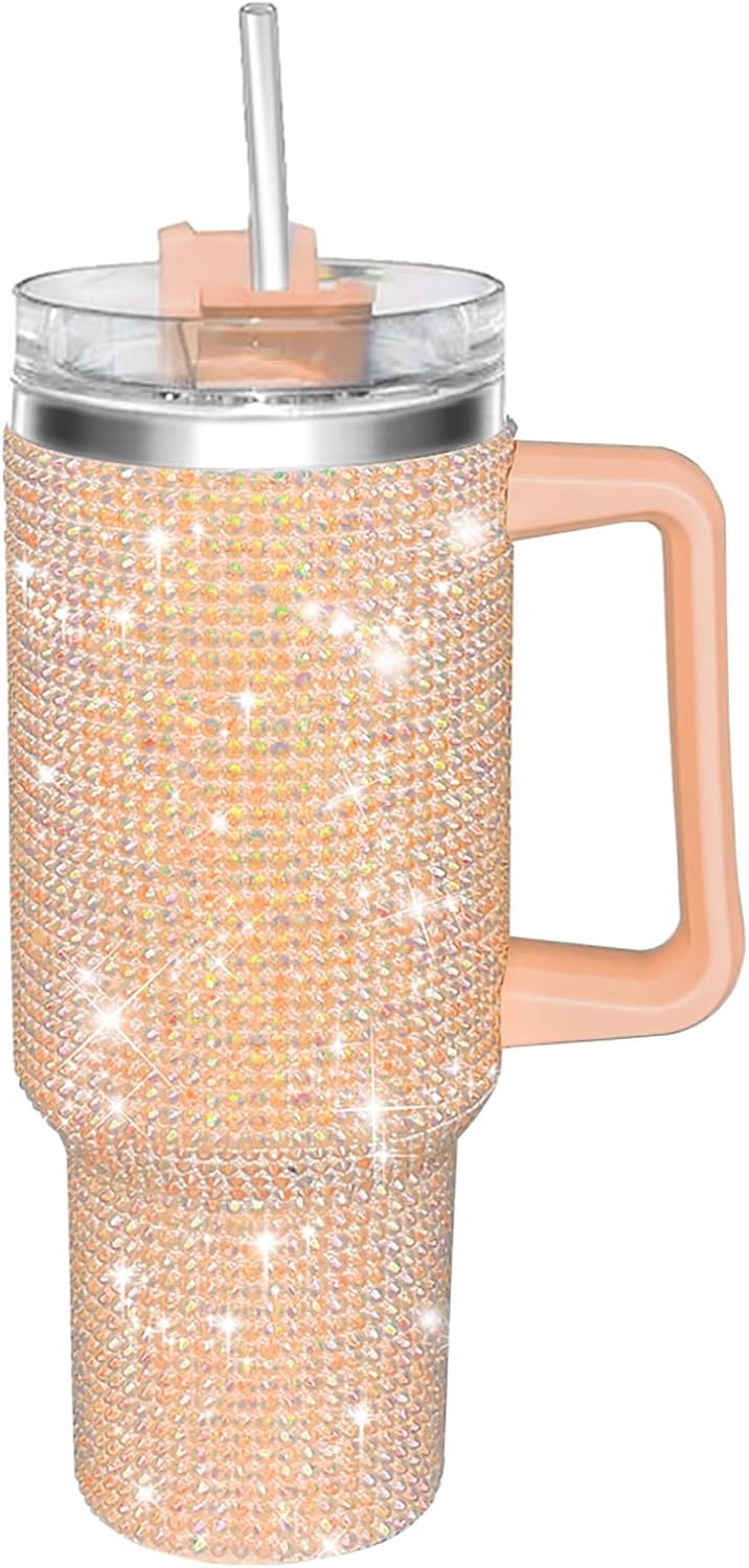 40oz Glitter Rhinestones Tumbler with Handle for Women Gifts