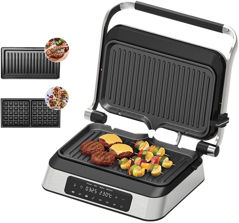 MOULIS Smokeless Panini Grill: 6 Functions, 2 Plates, 1600W