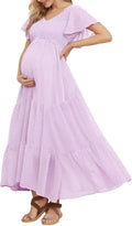 Swiss Dot Smocked Maternity Maxi Dress - Flowy Boho for Photos