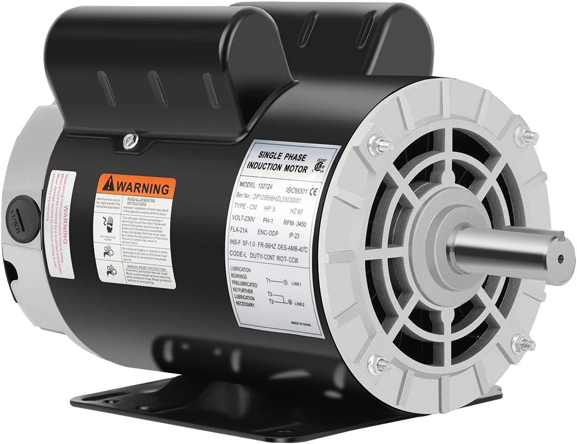 Powerful 5HP Air Compressor Motor - 3450 RPM, 230V Single Phase, Commercial-Duty CCW Rotation by Cuilvu