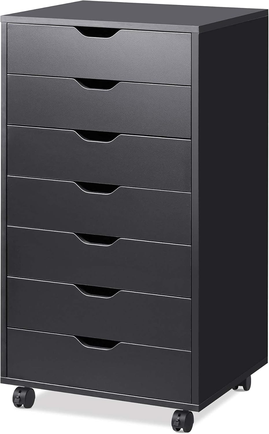 DEVAISE 7-Drawer Chest, Wood File Cabinet with Wheels in Black