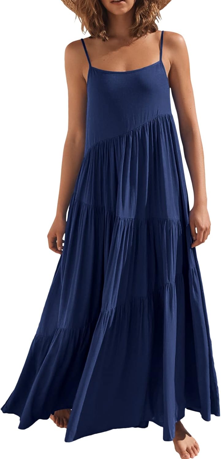 ANRABESS Women Summer Casual Loose Sleeveless Sundress Maxi Dress