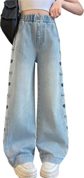 Kids Girls Wide Leg Distressed Jeans 5-14 yrs - Comfortable Elastic
