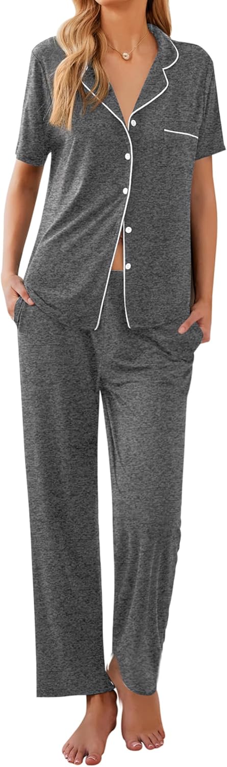 Ekouaer Womens Pajamas Set Soft Button Down Sleepwear PJs