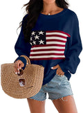American Flag Knit Sweater - Soft Loose Crewneck Pullover