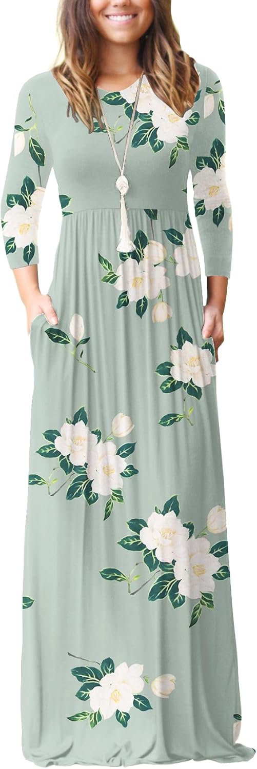 GRECERELLE Women Long Sleeve Casual Maxi Dress with Pockets
