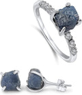 Raw Stone Stud Earrings and Dainty Ring Jewelry Set