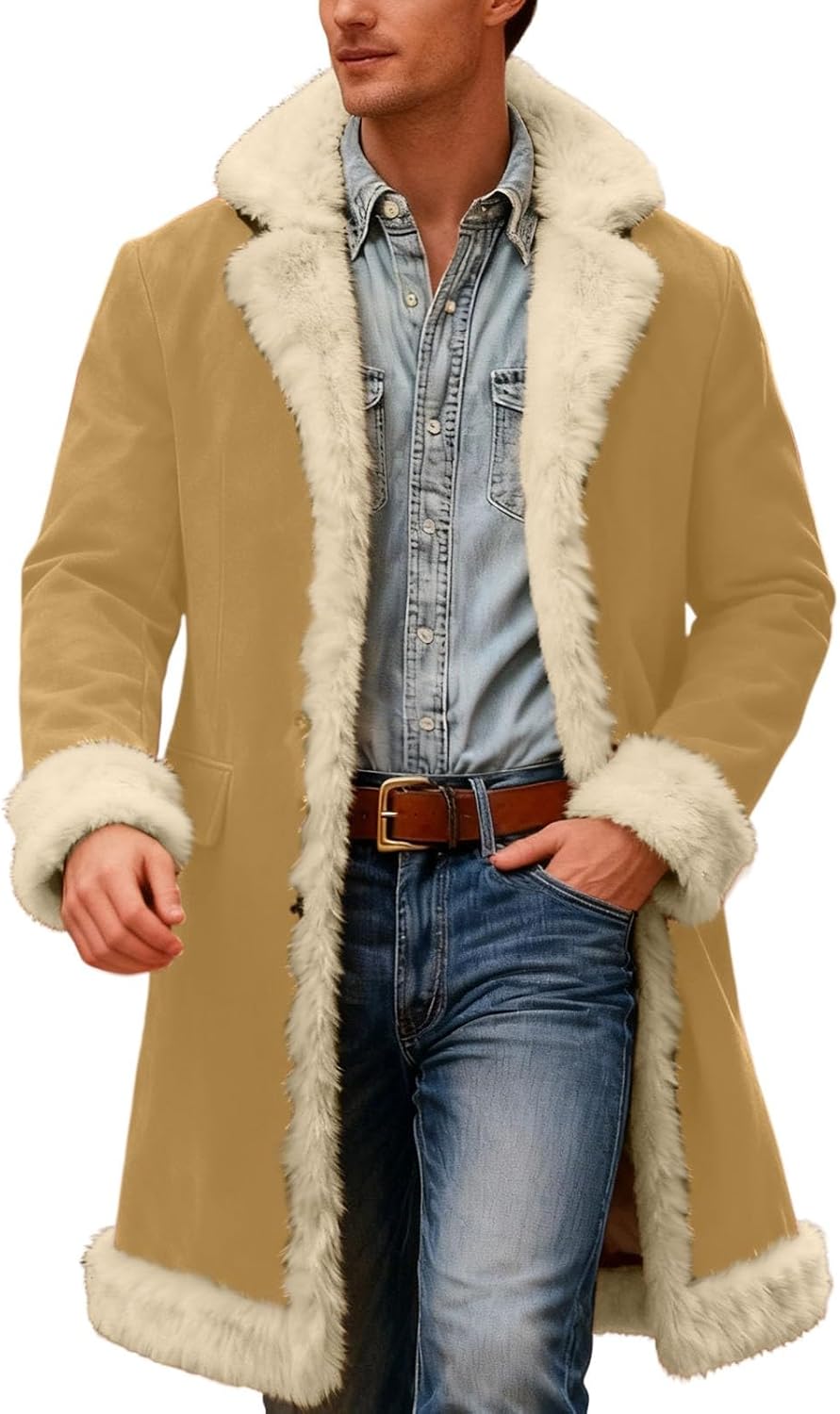 Men's Santa Coat Fleece Lined Long Cardigan for Christmas Fun